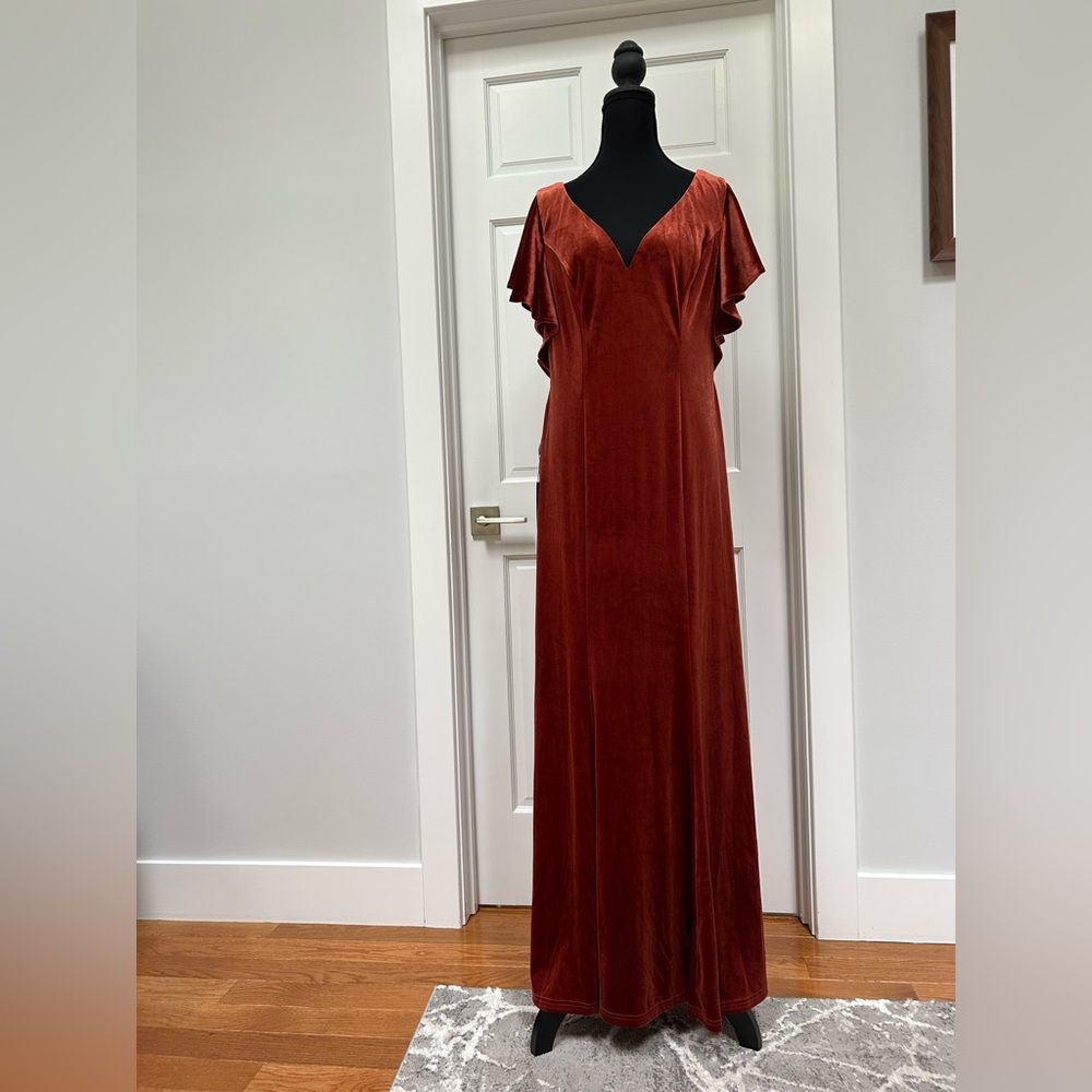 Ever Pretty Rust Velvet Maxi Dress with Flutter Sleeves